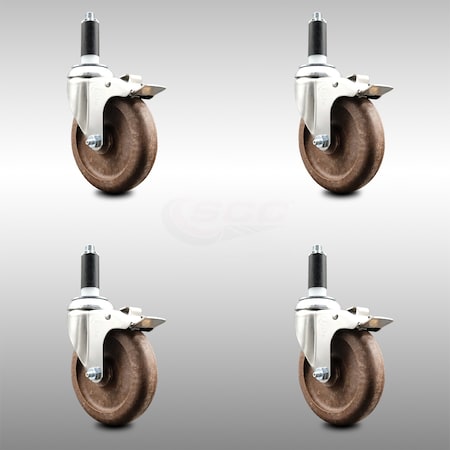 Service Caster 5 Inch 316SS High Temp Glass Filled Nylon 1-1/8 Inch Stem Caster Set Lock Brake SCC-SS316TTLEX20S514-GFNSHT-118-4